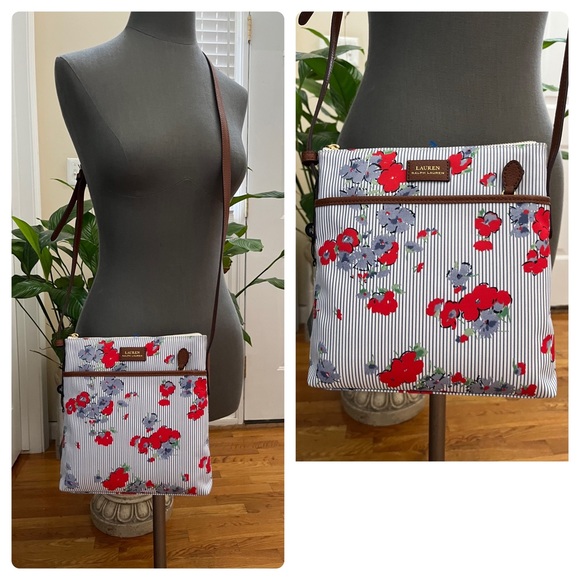 Lauren Ralph Lauren Handbags - NWT Lauren Ralph Lauren Chadwick Pinstripe Red Peony Crossbody See Description